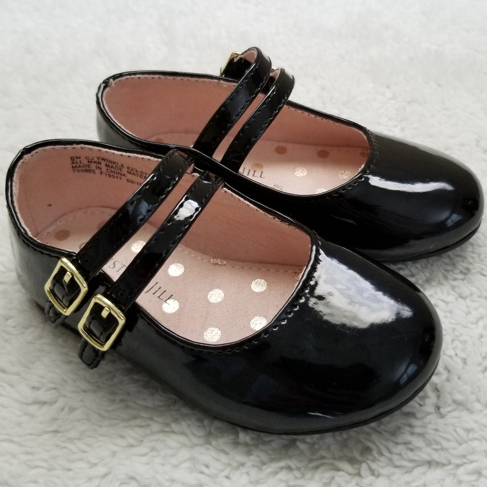 Black faux patent shoes